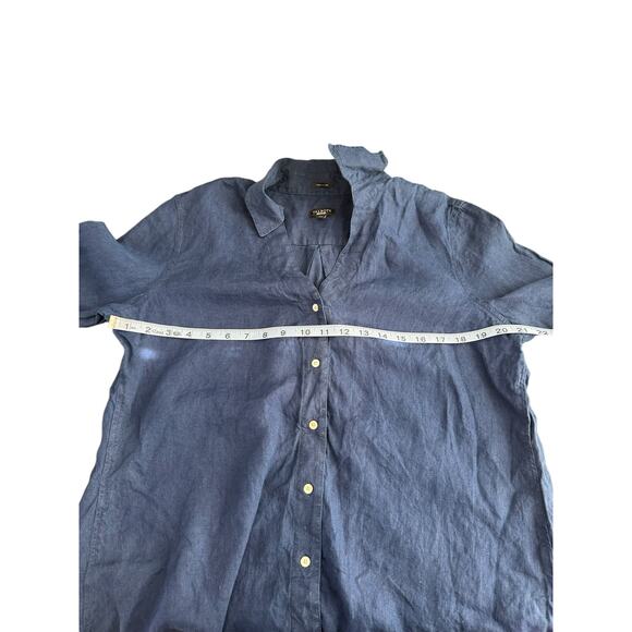 Talbots Plus Navy Blue Lagenlook Relaxed Button Up Long Sleeve Linen Blouse 16 - Picture 8 of 10
